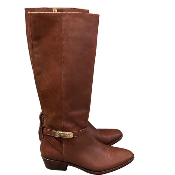 Coach Caroline Leather Tall Riding Boot Cognac Brown Size 8.5 - Picture 1 of 8